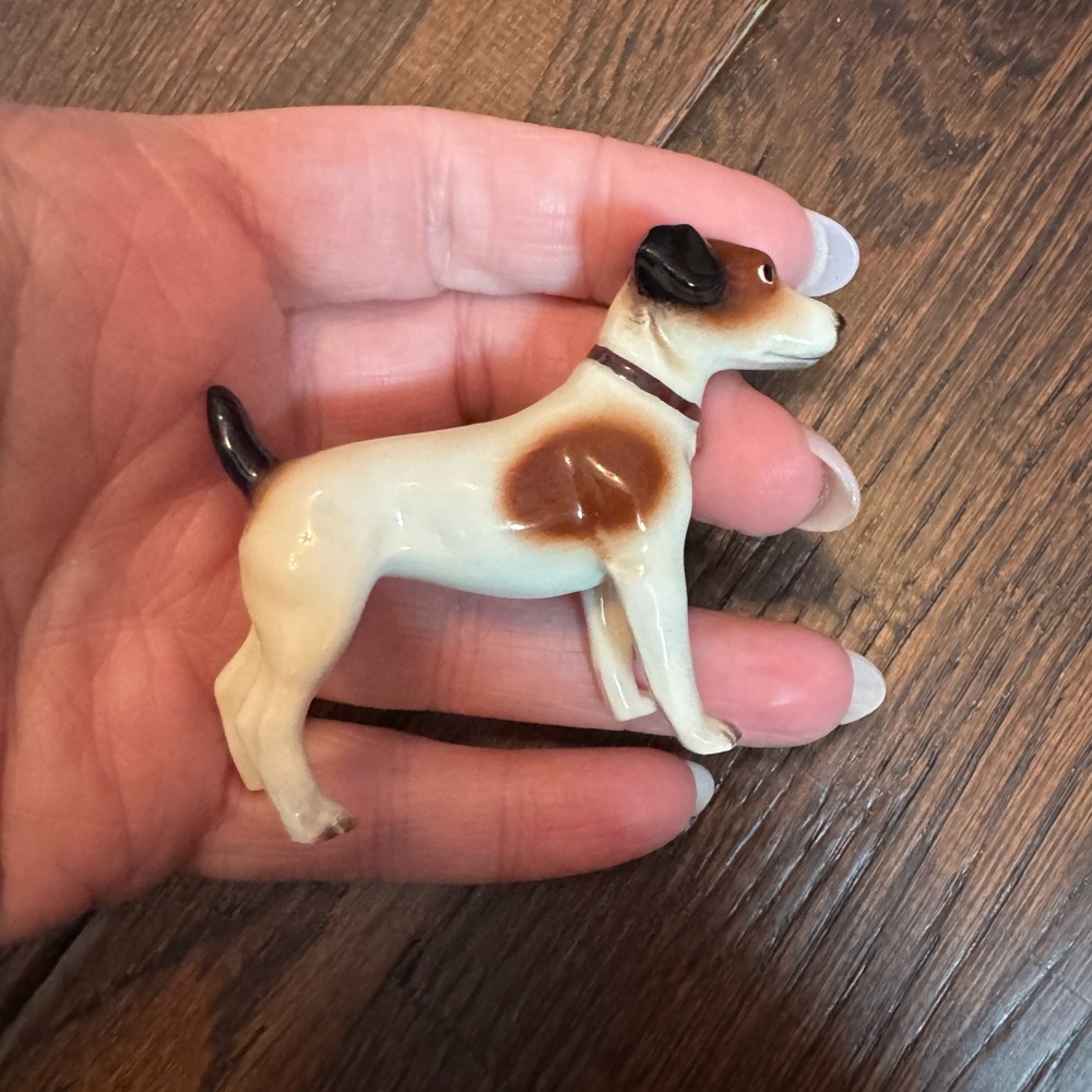 Vintage Ceramic Jack Russell Terrier Figurine - White & Brown with Leash - Picture 10 of 14